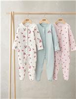 3pk Pure Cotton Floral Sleepsuits (0-24 Mths)