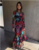 Mesh Printed Midaxi Dress