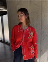 Never Fully Dressed Embroidered Collared Cardigan Red Mix