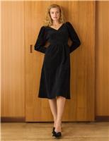 Cotton Rich Velvet V-Neck Midi Skater Dress