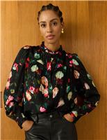 Floral High Neck Ruffle Blouse