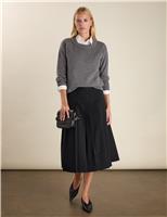Wool Blend Pleated Midi A-Line Skirt