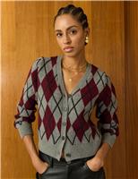 Wool Rich V-Neck Argyle Cardigan
