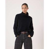HUSH Wool Blend Roll Neck Cropped Jumper Black