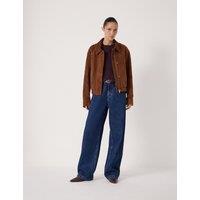 HUSH Suede Collared Bomber Jacket Medium Brown