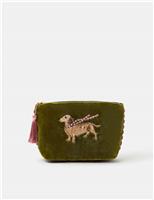 Velvet Embroidered Sausage Dog Pouch
