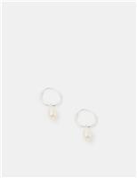 Sterling Silver Pearl Drop Hoop Earrings