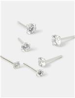 3 Pack Sterling Silver Plated Stud Earrings