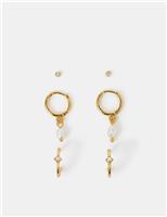 3 Pack 14ct Gold Plated Pearl and Stud Hoop Earrings