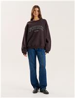 Pure Cotton Slogan Crew Neck Sweatshirt