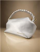 Faux Leather Braided Handle Bag