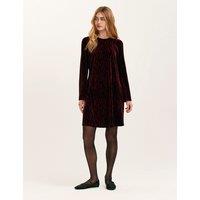 Finery London Velvet Animal Print Knee Length Shift Dress Burgundy Mix