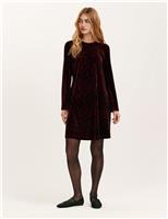 Velvet Animal Print Knee Length Shift Dress