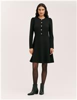 Jersey Button Front Knee Length Skater Dress