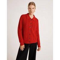 Finery London Pure Cotton Textured Collared Cardigan Red