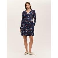 Finery London Jersey Floral V-Neck Mini Tea Dress Navy Mix