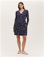 Jersey Floral V-Neck Mini Tea Dress