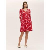 Finery London Jersey Floral V-Neck Mini Tea Dress Red Mix