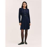 Finery London Jersey Button Front Knee Length Skater Dress Navy