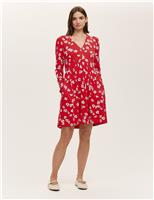Jersey Floral V-Neck Mini Tea Dress