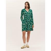 Finery London Jersey Floral V-Neck Mini Tea Dress Green Mix