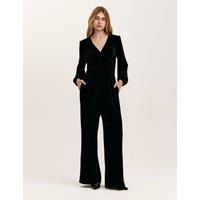 Finery London Velvet Jersey V-Neck Waisted Jumpsuit Black