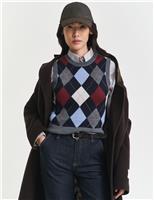 GANT Pure Wool Argyle Crew Neck Knitted Vest Dark Grey