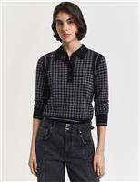 GANT Pure Wool Houndstooth Knitted Rugby Top Black