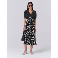Ghost Floral V-Neck Midi Tea Dress Black Mix