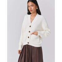 Ghost Pure Cotton Ribbed V-Neck Cardigan Ivory
