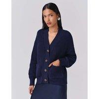 Ghost Pure Cotton Ribbed V-Neck Cardigan Navy
