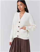 Ghost Pure Cotton Ribbed V-Neck Cardigan Navy