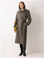 Wool Blend Herringbone Hooded Wrap Coat