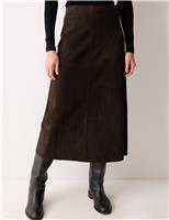 Suede Panelled Midi A-Line Skirt