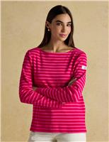 Pure Cotton Jersey Striped Slash Neck Top