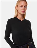 Cotton Blend Ribbed V-Neck Jumper