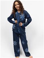 otton Rich Snowflake Print Family Christmas Pyjamas (2-13 Yrs)