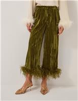 Velvet Textured Wide Leg Cropped Trousers