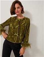 Velvet Feather Detail Short Jacket