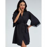 Boux Avenue Amelia Satin Lace Trim Robe Black