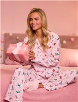 Boux Avenue Fleece Dog Print Christmas Pyjamas in a Bag Pink