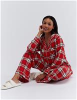 Boux Avenue Cotton Rich Checked Bow Pyjamas in a Bag Red Mix