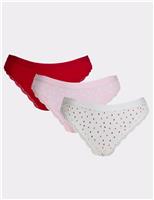 Boux Avenue 3pk Lola Ribbed Heart Print & Plain Thongs Multi