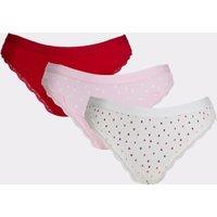 Boux Avenue 3pk Lola Ribbed Heart Print & Plain Thongs Multi