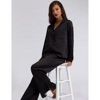 Boux Avenue Amelia Satin Lace Trim Pyjama Set Black