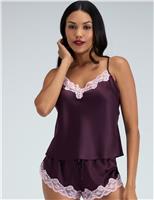 Amelia Satin Lace Trim Cami Shortie Set