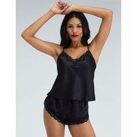 Boux Avenue Amelia Satin Lace Trim Cami Shortie Set Black