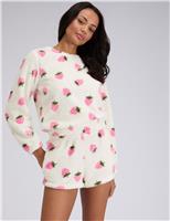 Borg Strawberry Lounge Sweatshirt Short Set