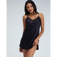 Watchshop Amelia Satin Strappy Lace Trim Chemise Black