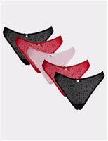 Boux Avenue 5pk Elsa Flocked Heart Mesh High Leg Thongs Multi